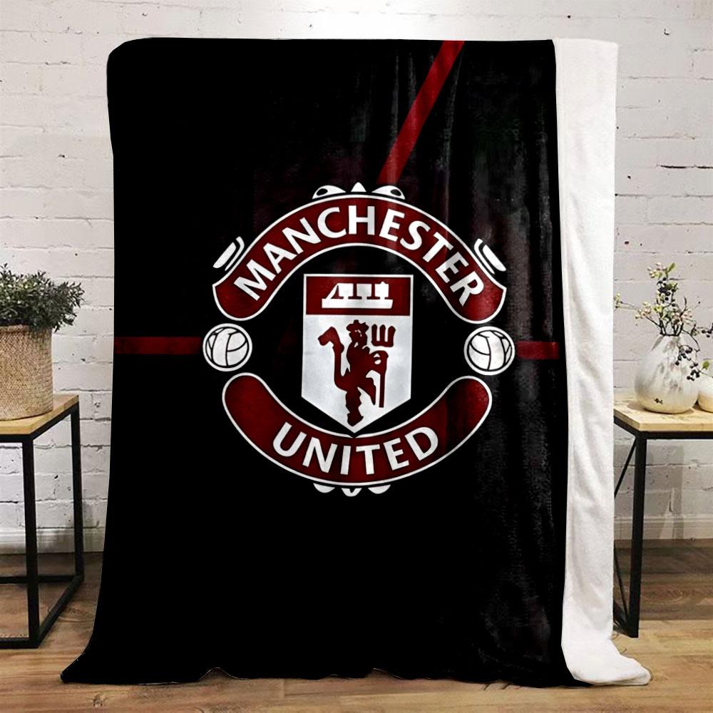 Red-and-white Crest with Manchester United Text On a Black Background. for All Seasons Blanket Lunch Break Throw Gift