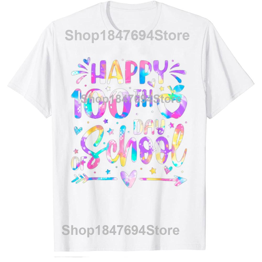 Funny Happy 100th Day Of School  Rainbow 100 Days 100% Cotton T-shirts Men Casual Tshirt Loose Oversized Streetwear T Shirt