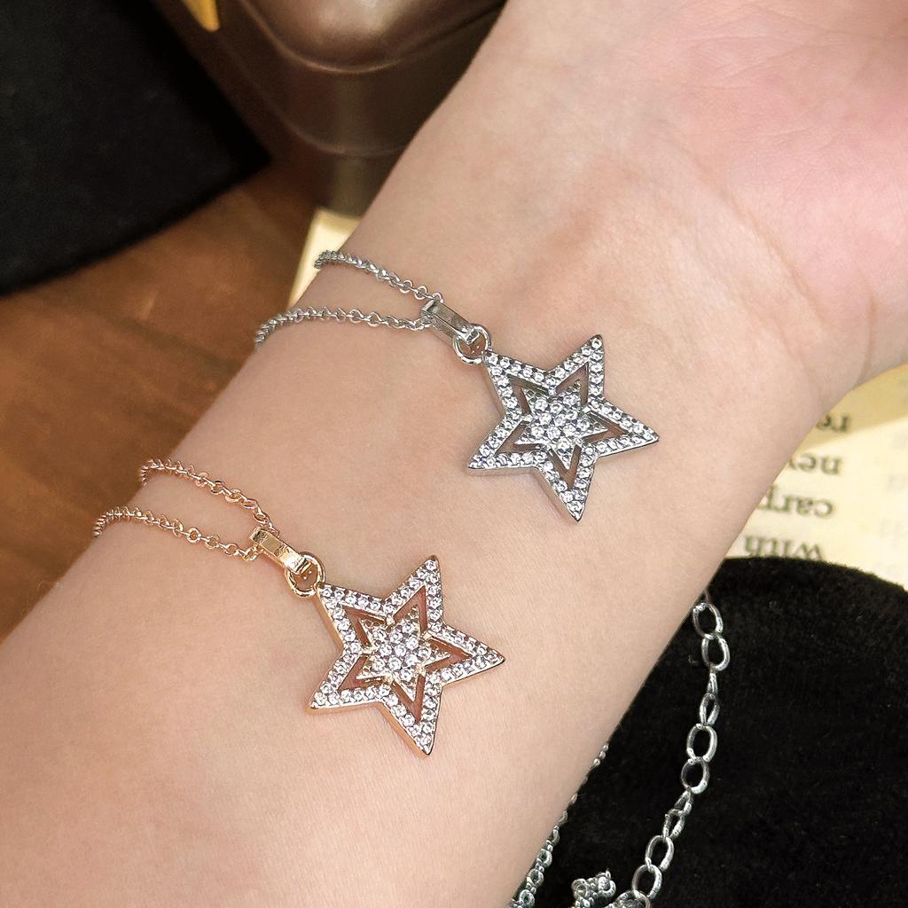 New full diamond hollow five-pointed star pendant necklace ins romantic line collarbone chain neck chain batch