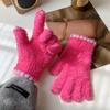 Cute Open Finger Touch Screen Plush Five Finger Gloves For Women In Winter, Warm And Thick Velvet For Cycling Students