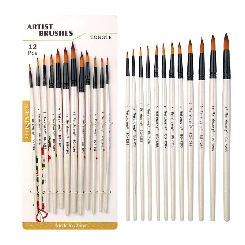 12-Piece Nylon Paintbrush Set for Kids: Gouache, Acrylic & Oil Painting