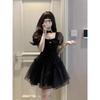 Hepburn Style French First Love High-end Temperament Waist Dress Women's Bubble Sleeve Mesh Stitching Fluffy Princess Skirt
