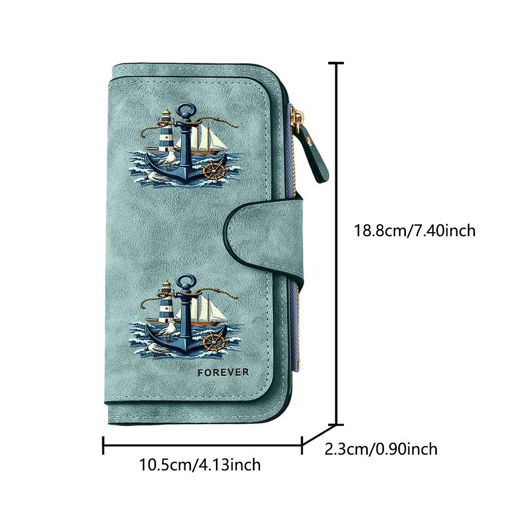 Nautical Themed Anchor Lighthouse Printed Long Wallet Unisex Multifunctional Portable Snap Button Coin Purse Perfect Birthday Holiday Gift For Men