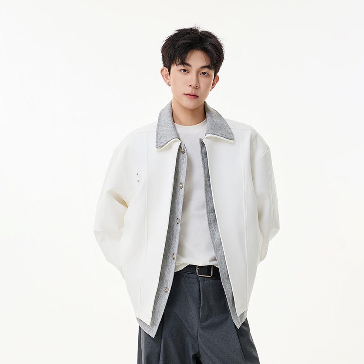 

Men s Retro Patchwork Double-Layer Collar Jacket - Stylish Autumn Outerwear 2XL білий
