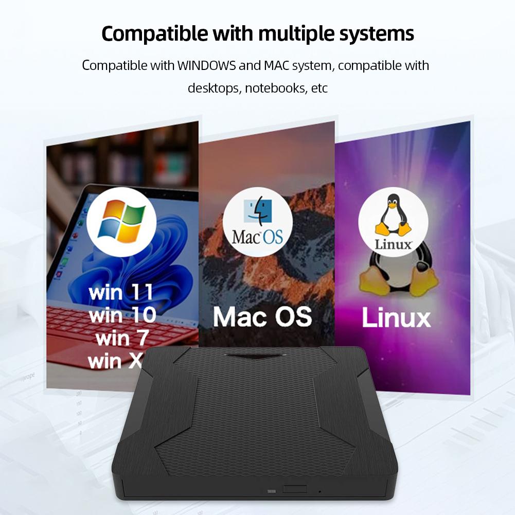 CD DVD Writer USB3.0 TF SD DVD ROM Rewriter Driver Free External Optical Drive Plug and Play Mobile CD-ROM Drive for PC Desktop