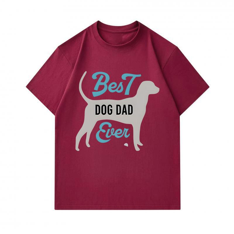 Men's 100% Cotton Crew Neck Short Sleeve T-Shirt, Funny Best Dog Dad Ever Print Casual Tee, Soft Breathable Lightweight Top for Dog Lovers Daily Wear