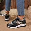 24 autumn leopard print sports single shoes women's round head lace-up wedge heel platform shoes casual large size women's shoes