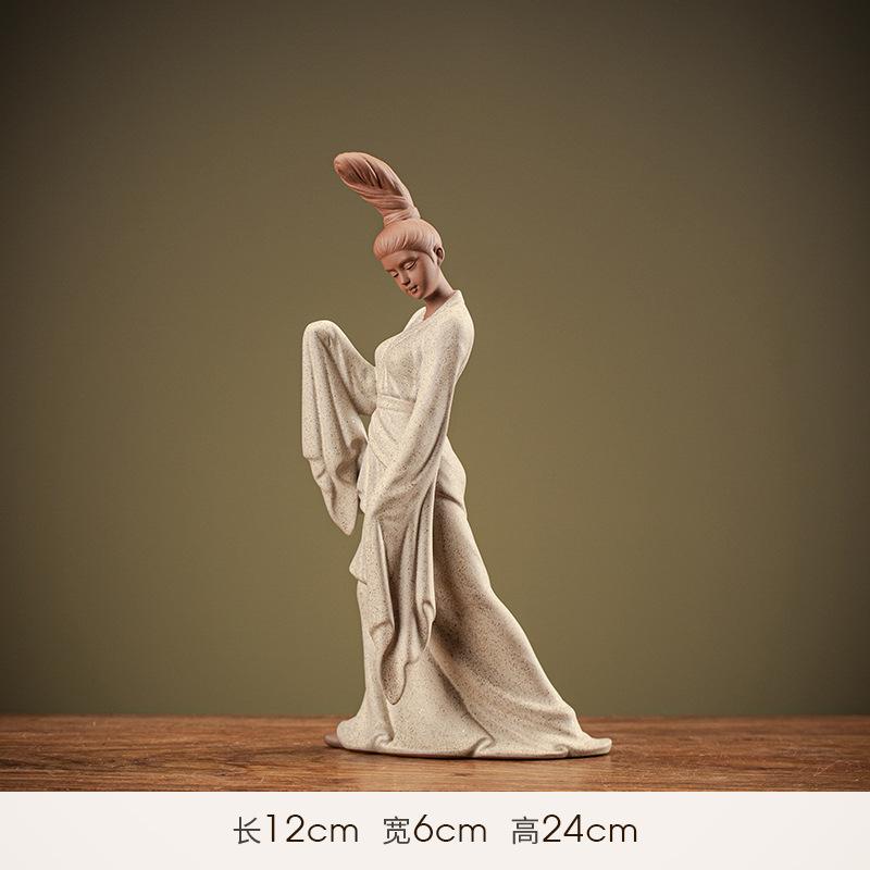 

Статуя танцовщицы в стиле дзен-китайского искусства для женщин, красивые женские статуи, керамика, фиолетовый песок, украшения для чайной комнаты, подарок