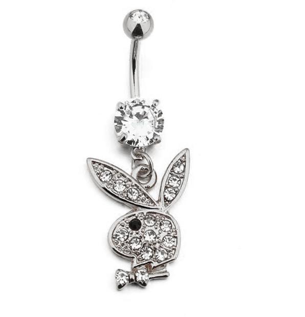 Rhinestone Cartoon Rabbit Stainless Steel Navel Ring with Zirconia