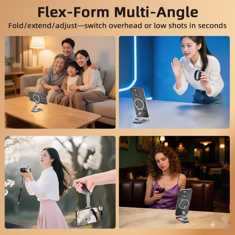 Portable Magnetic Phone Mount Foldable Carabiner Clip Adjustable Angle Strong Aluminum Mobile Brackets for Phone Use