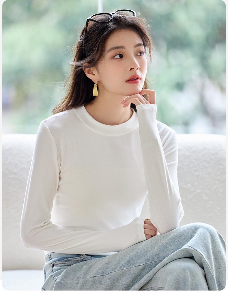 Women's Lyocell Long Sleeve Round Neck Slim-Fit Shirt - New for Spring/Autumn 2026