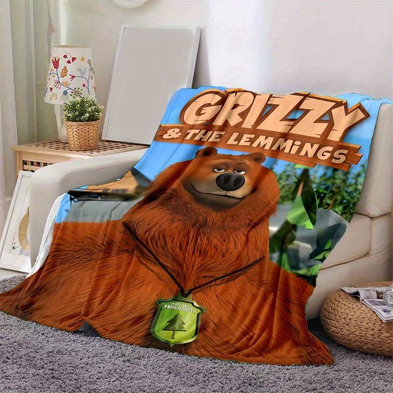 1 Stück, Grizzy & Die Lemminge, Gemütliche Wohnkultur-Decke, Perfekt für Sofa, Bett, Reisen, Camping, Auto, Strand, Büro-Nickerchen, Weicher Überwurf mit Nationalpark-Ra