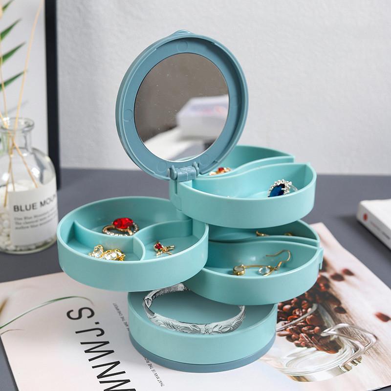 Jewelry Organizer Display Box 360° Rotatable Jewelry Box Portable Jewelry Case Necklace Earrings Ring Bracelet Storage Box Case