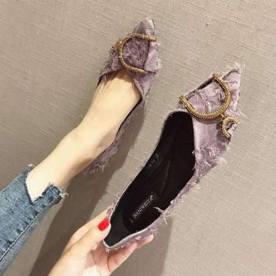 2025 Spring New Korean Version of Fashion Rhinestone Versatile Pointed Single Shoes Women's Flat Bottom Shallow Mouth Laden Shoes Women's Shoes Tide
