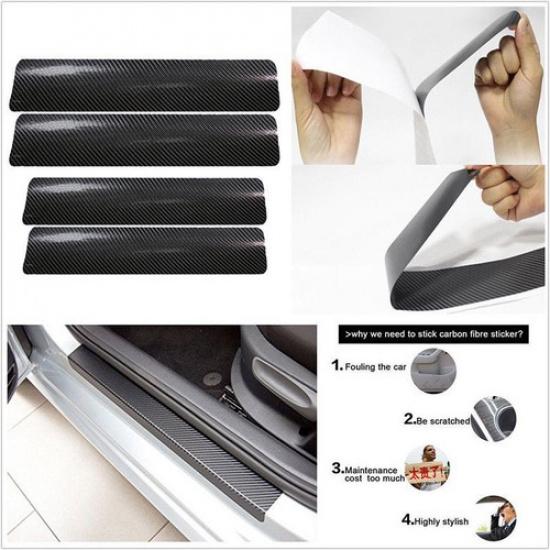 4pcs Carbon Fiber Car Door Plate Sill Scuff Cover Anti Scratch Sticker Protector