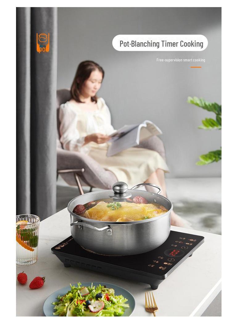 Supor Multifunctional Induction Cooker with One-Button Control, Timed Cooking, Waterproof Black Crystal Panel (Model C22-IH9E32S)