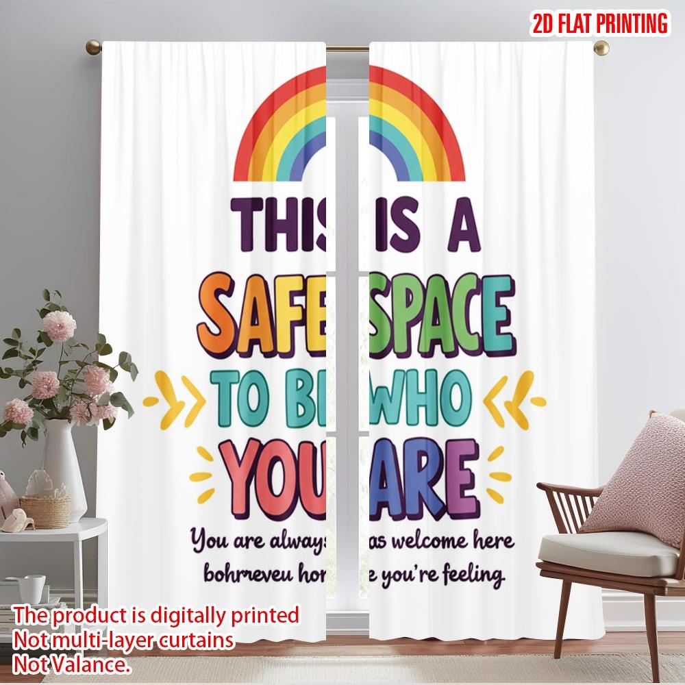 

2pcs 2D flat printing Scene Curtains Safe Space Rainbow Heart Polyester Without Electricity Festive Curtains Perfect for Photo 52.50×116.00 CM 2pcs