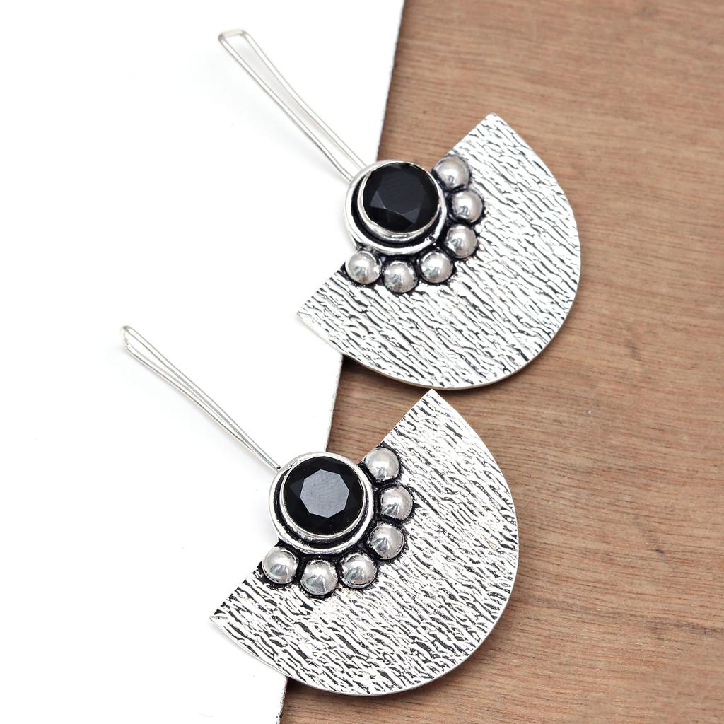 Black Onyx Gemstone Women's Gift For Her Silver Jewelry Earring 1.5''