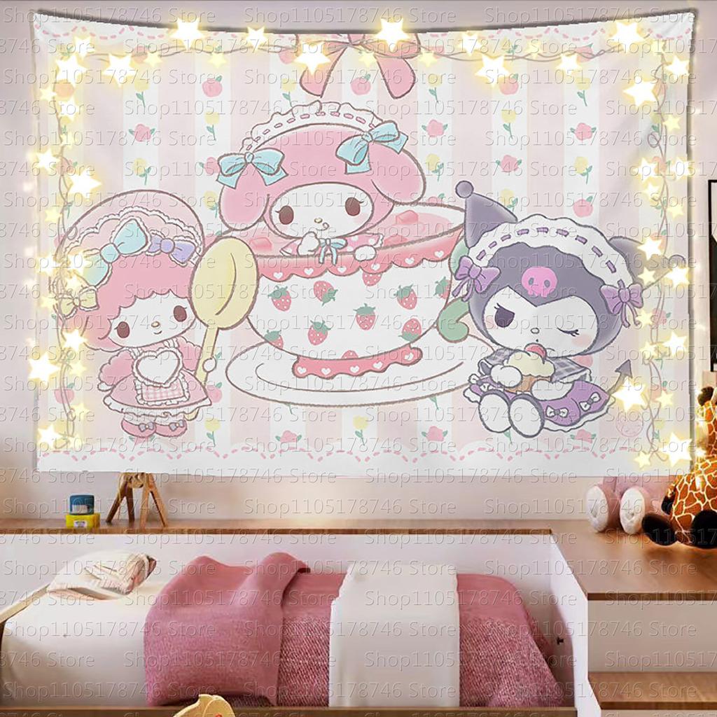 Sanrio Mikko Cute Cartoon Background Cloth Ins Style Room Decoration Tapestry Dormitory Rental Room Decoration Hanging Cloth