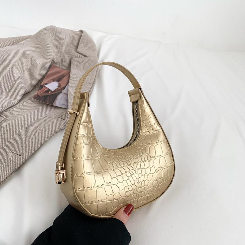 Luxury Alligator Pattern Shoulder Bag for Women Fashion PU Leather Underarm Handbag with Mini Purse