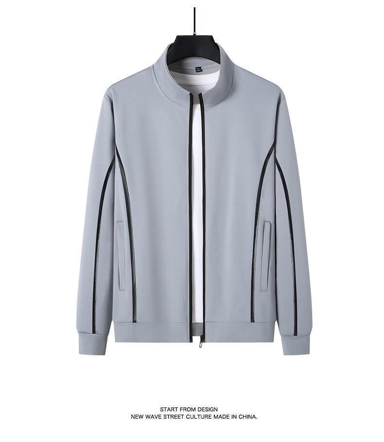 Men's Plus Size Cotton Casual Sports Set - Spring/Autumn Stand Collar Jacket & Two-Piece Trend