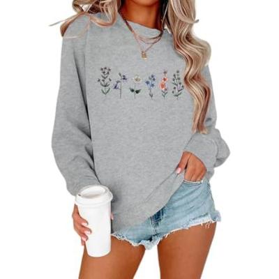 Otoño e Invierno Top de Cuello Redondo con Estampado Floral Sudaderas de Mujer Modernas y Casuales