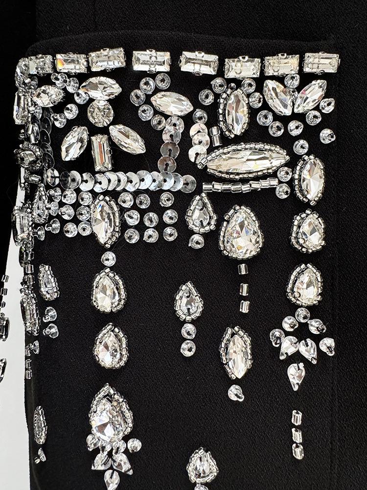 2026 European & American Star Fashion Beaded Rhinestone Lapel Mermaid Evening Gown