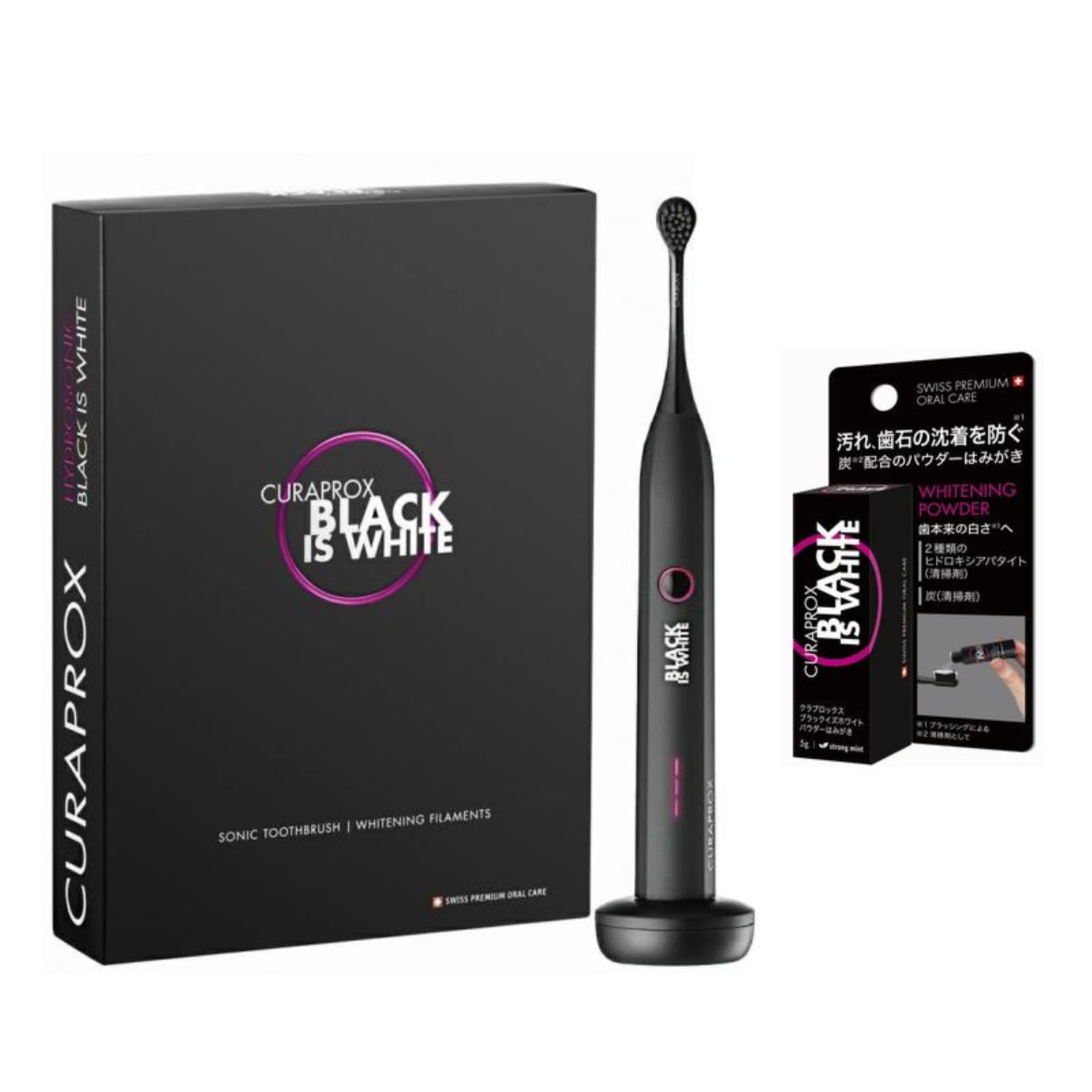 

CURAPROX Black is White Sonic Electric Toothbrush Powder Toothpaste [2-Piece Set] + (5g) чорний