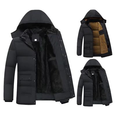 Men Down Jacket Hooded Long Sleeve Zipper Closure Jacket with Pockets Solid Color