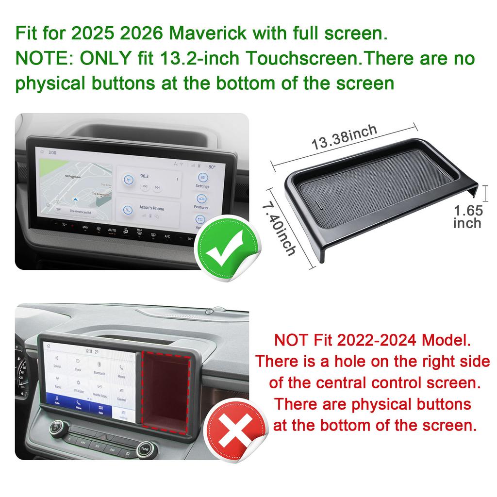 Center Console Dashboard Organizer for 2025 2026 Ford Maverick Behind Screen 13.2-Inch Hidden Panel Secret Tray Car Storage Box