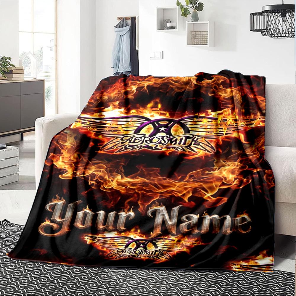Name Custom Band Poster Aerosmith Print Flannel Blanket High Quality Warm Comfortable Cover for All Seasons Perfect for Gifts Home Decor