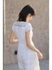 White Lace Mid-Length V-Neck Travel Dress - Korean Style 2025