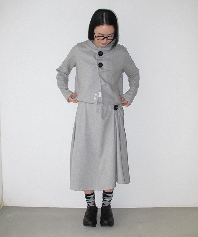 Ronron Big Button Sweat Midi Skirt Gray