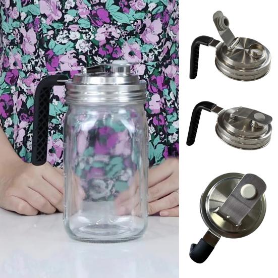 Mason Jar Pour Spout Lid with Handle Wide Mouth Flip Cap