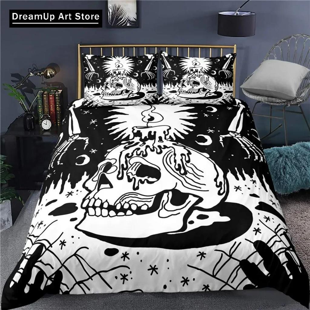 Black Skull Skeleton Bedding Set Paisley Floral Gothic Luxury Soft Bedding Set Bed Set Quilt Cover Twin Single Queen King Size