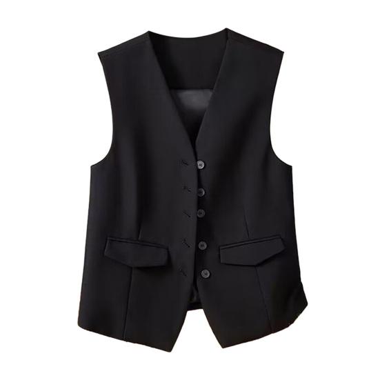 Women Single Breasted Sleeveless Vest Open Front Office Work Blazer Casual V Neck Business Top with Pockets