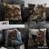 Cute Cat Holding Phone Cushion Cover Natural Linen Organic Fabric Double-Sided Printing Sofa Home Decor Gift Pillow Case
