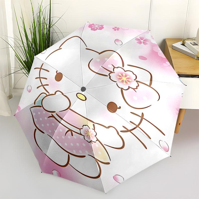 

1pc Hello Kitty Cherry Blossom Automatic Folding Umbrella - Portable 3-Fold Design with Iron Frame, Perfect for Fans, Travelers, Everyday Use, and Fes