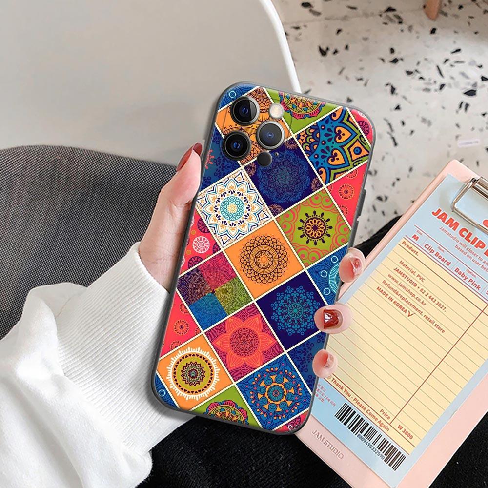 Retro Bohemian European Color Pattern Phone Case for iPhone 14 15 Pro 7 8 Plus SE 2022 11 12 13 Pro Xs Max Mini Cases Soft Cover