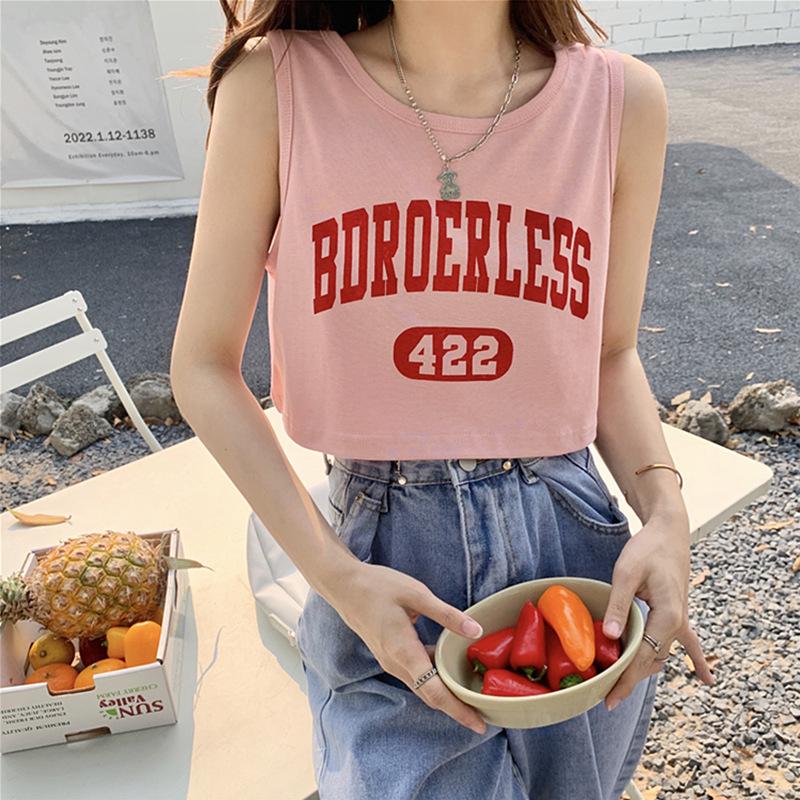 Women's Sleeveless Letter Print Crop Top - Summer Sporty Tank Shirt