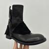 Handsome Side Zipper Leather Flanged Martin Boots Women's British Style Retro Thick Heel Versatile Black Short Boots
