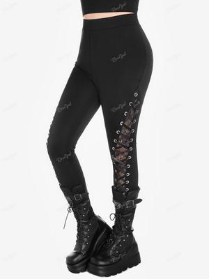Rosegal Gothic Lace Panel Lace-up Skinny Pull On Pants