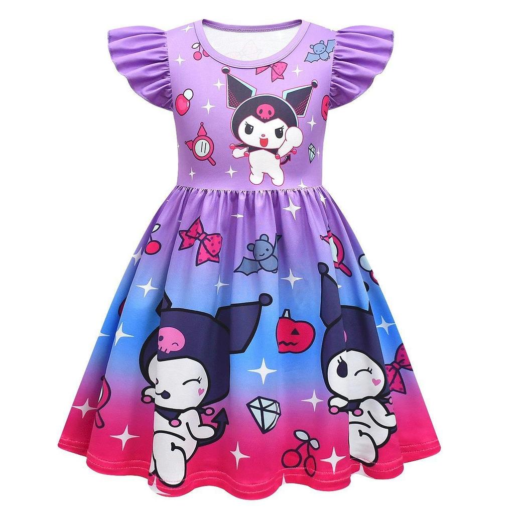 Summer Cartoon Sanrio Kuromi Kuromi Cute Princess Dress Digital 3D Printed Kids Dress Dress