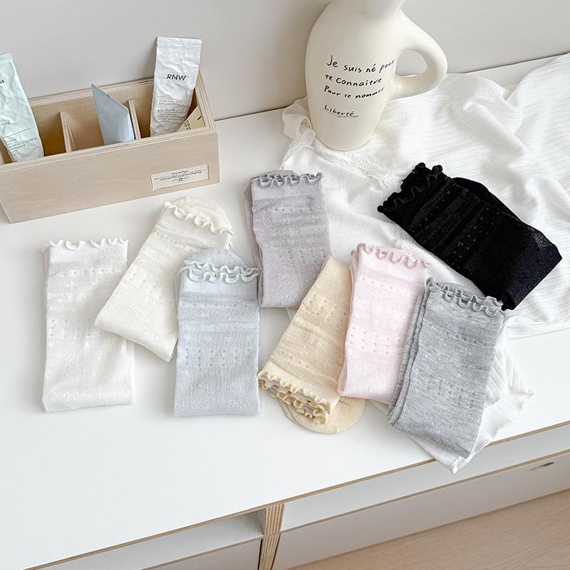 Women Thin Breathable Silk Socks 2 Pairs with Bowknot Design French Style Summer Mesh Lace Breathable Female Fashion Stockings