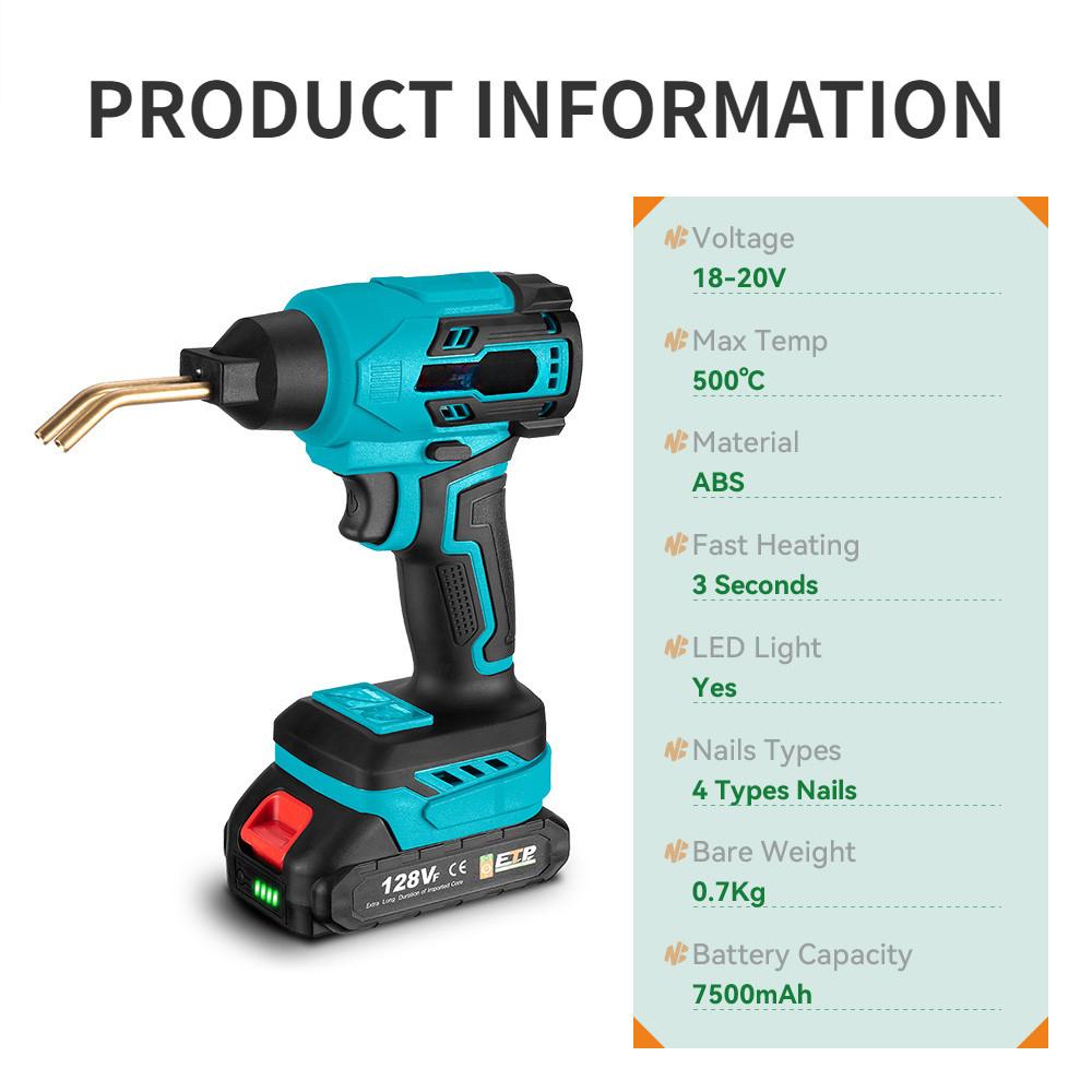 Noul pistol de sudură din plastic cu încălzire rapidă de 500 ℃, reîncărcabil, eficient, kit de reparare a fisurilor pentru bara de protecție a mașinii, mașină de sudat fisuri din plastic