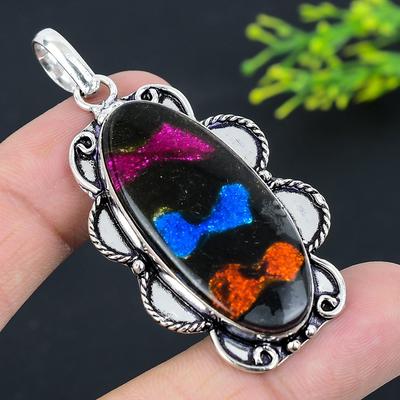 Natürlicher Dicorich Glas Edelstein 925 Sterling Silber Geschenk Anhänger 2,56" E3y82