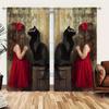 2 Panels Cute Little Girl and Black Cat Printed Curtains for Shade and Privacy Protection