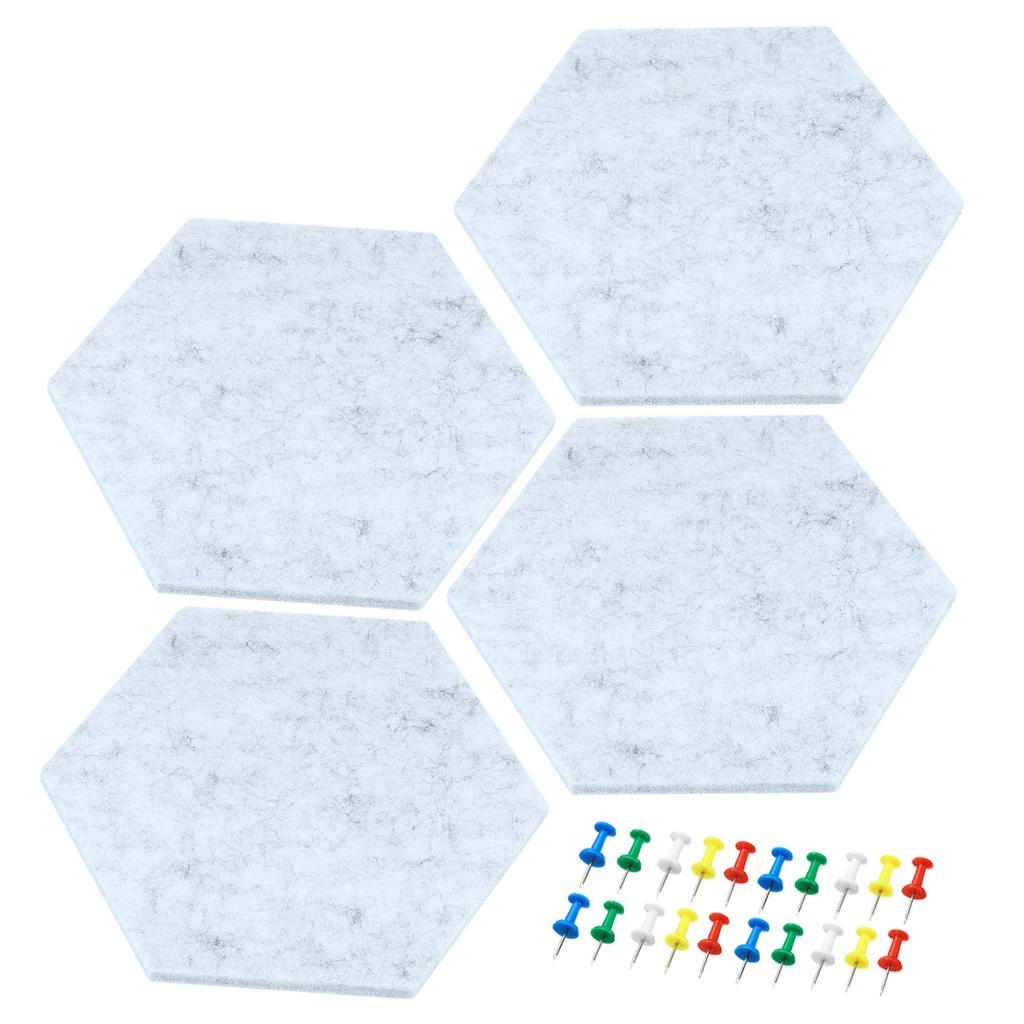4Pcs Hexagon Felt Pin Board Self-adhesive Memo Board Notice Board Wall Decorative Tiles Wall Bulletin Pin Board with Push Pins