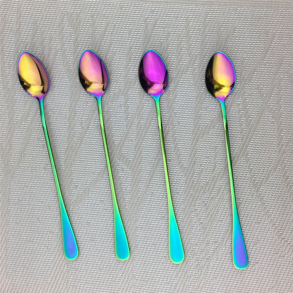Juice Coffee Stirring Cutlery Set Colorful Rainbow Teaspoon Dinnerware Ice Cream Long Handle Scoop Tableware Set Kitchen Tools