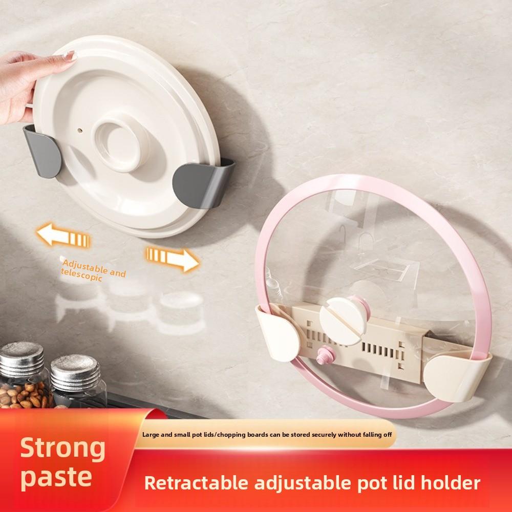 Telescopic Kitchen Pot Lid Rack Wall-mounted Kitchen Pot Lid Storage Tool Suction Cup Lid Holder Multi-functional